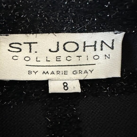 St John Marie Gray Santana Knit Black Metallic Grid Wool Tweed Cardigan Size 8 - Picture 7 of 11